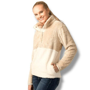 Fleece Pullover Camel and Cream Women's Size Large